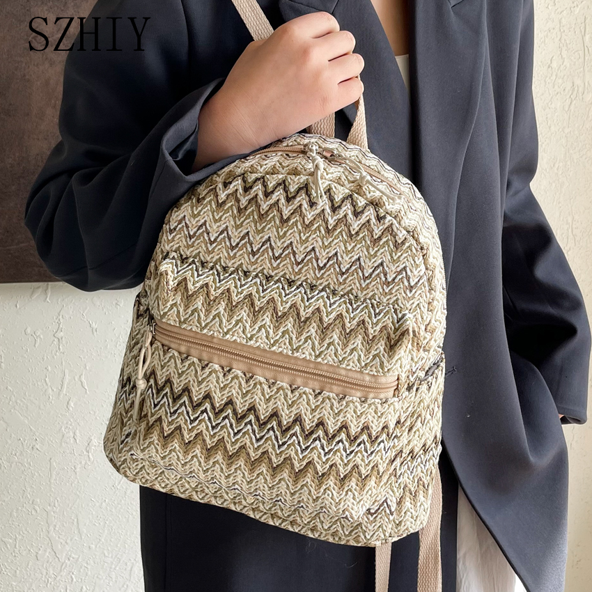 Colorful Grass Woven Backpack  - Interior Design Women avaliação e preço